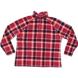 Eddie Bauer Women's 2XL Pink Plaid 1/4 Zip Fleece Pullover Sweater Polyester